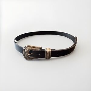 Abercombie & Fitch Belt Size32 Black 100% Leather Western Buckle Silver Hardware